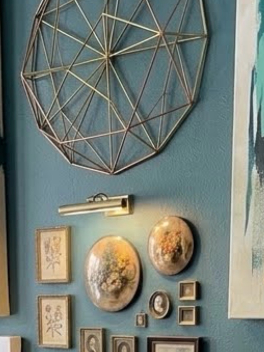 Round Geometric Gold Metal Wall Sculpture with Gallery Accents